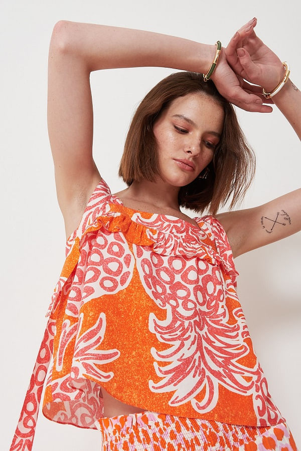 58.20.3002EST REGATA DECOTE QUADRADO ESTAMPA ABACAXI TROPICAL