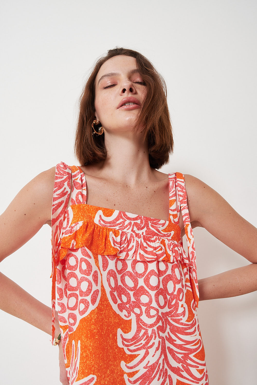 58.20.3002EST REGATA DECOTE QUADRADO ESTAMPA ABACAXI TROPICAL