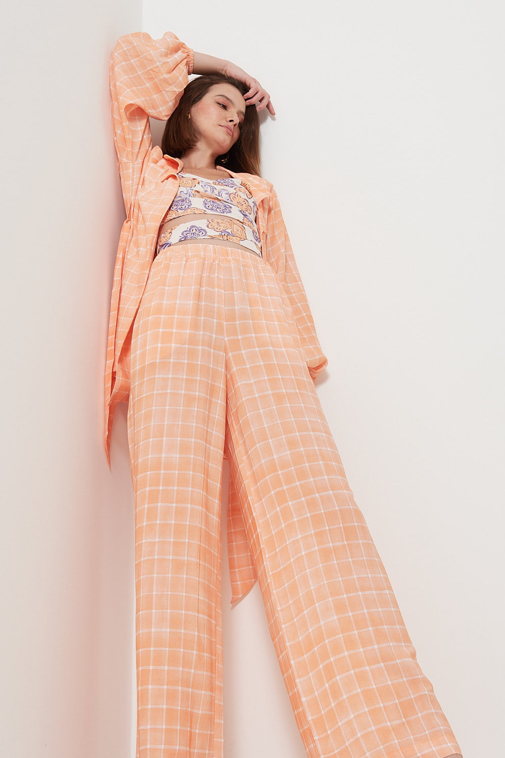 52.21.3001EST CALÇA RETA CÓS ELÁSTICO ESTAMPA VICHY