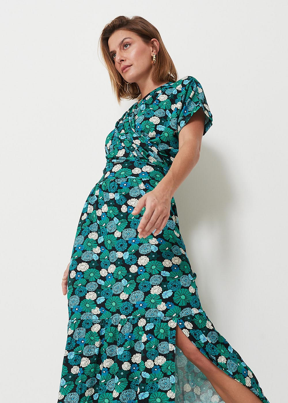 63.22.3001EST VESTIDO MALHA DECOTE TRANSPASSADO ESTAMPA BLOSSOM