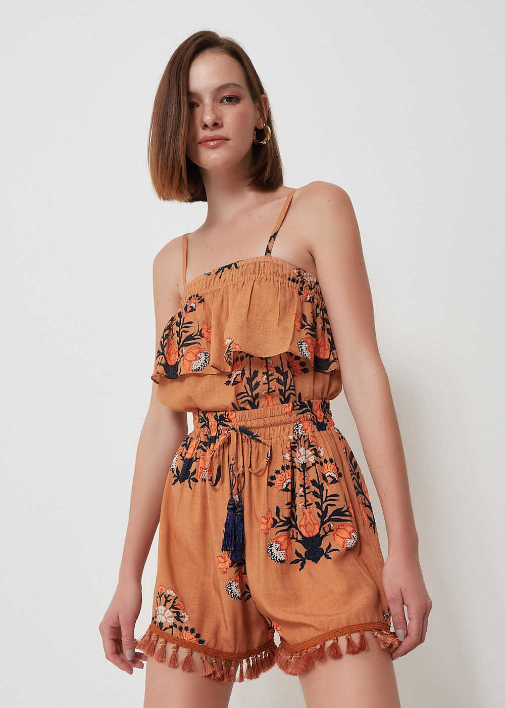 52.60.3004EST SHORTS DETALHE FRANJA ESTAMPA FLORAL MARROQUINO