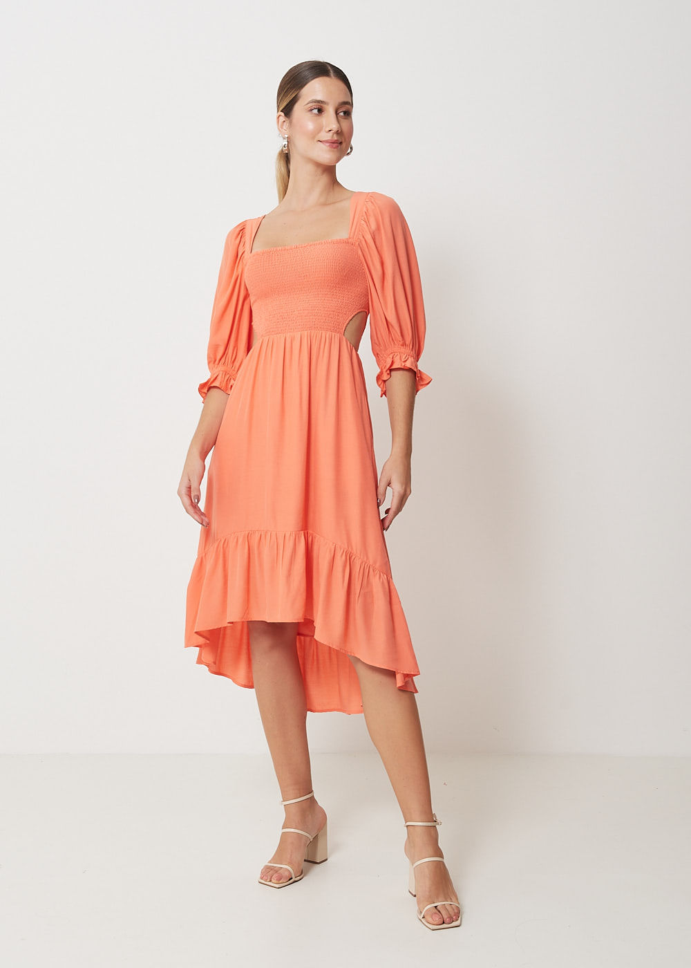 53.12.3005PAP VESTIDO MIDI DECOTE QUADRADO LASTEX