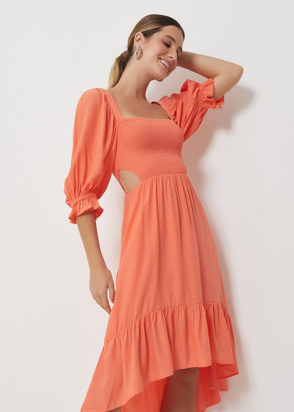 53.12.3005PAP VESTIDO MIDI DECOTE QUADRADO LASTEX