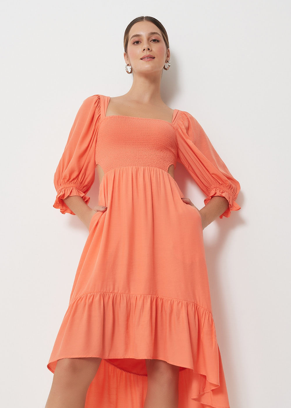 53.12.3005PAP VESTIDO MIDI DECOTE QUADRADO LASTEX