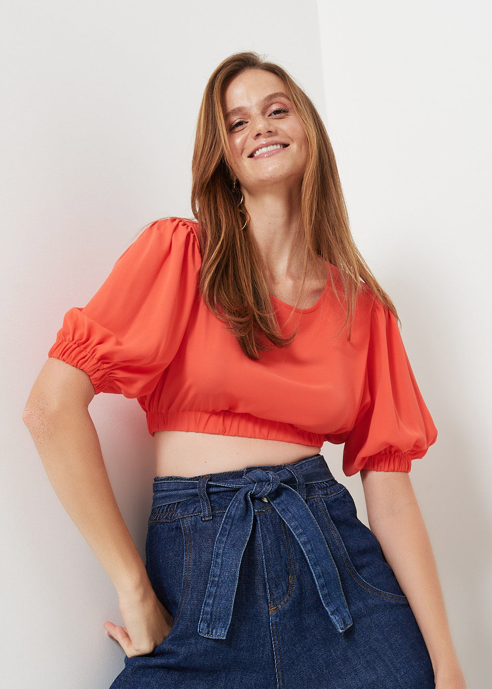 59.60.3052TMT BLUSA CROPPED CHIFFON MANGA BUFANTE