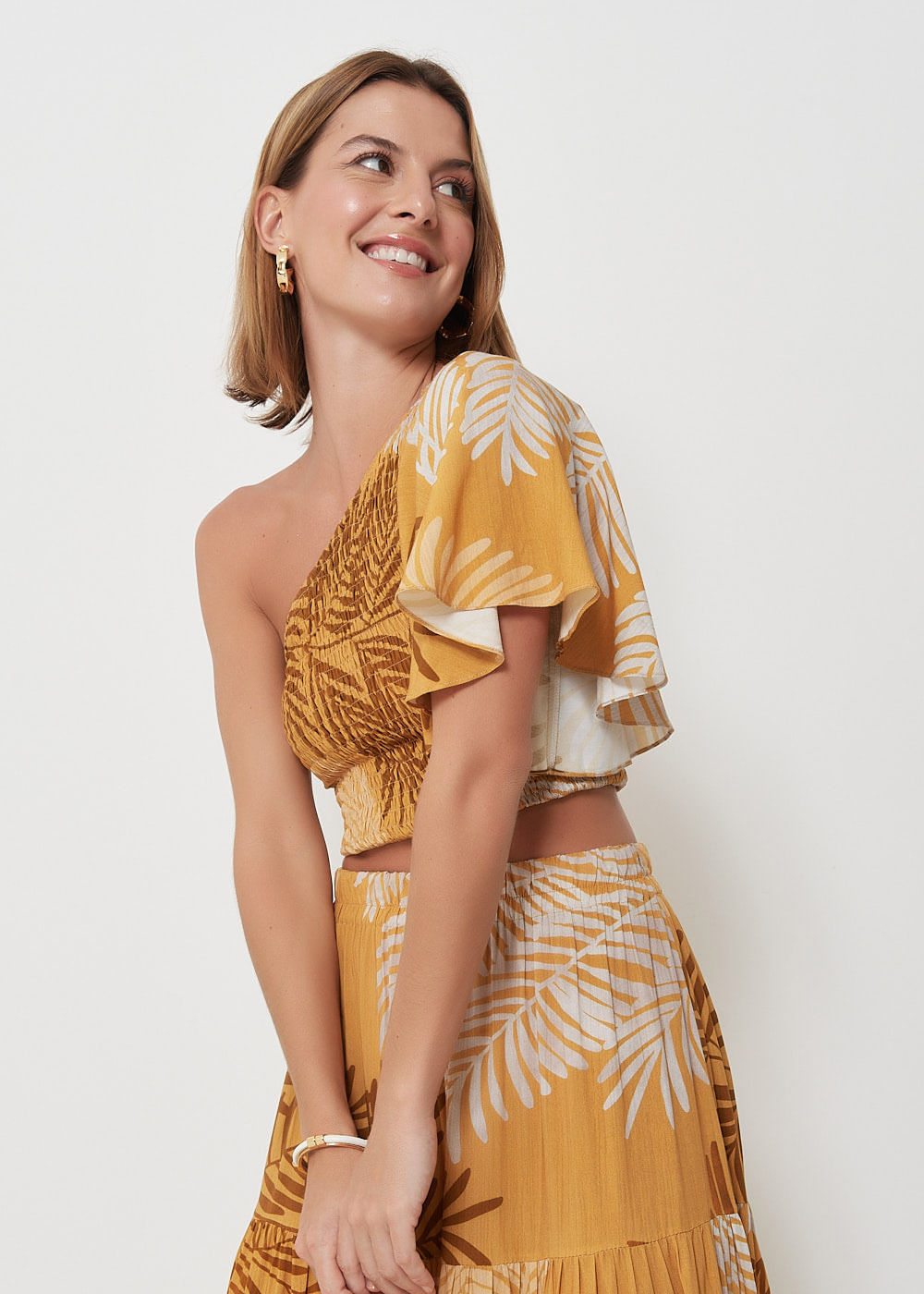 59.60.3021EST BLUSA CROPPED OMBRO ÚNICO ESTAMPA PALMEIRA