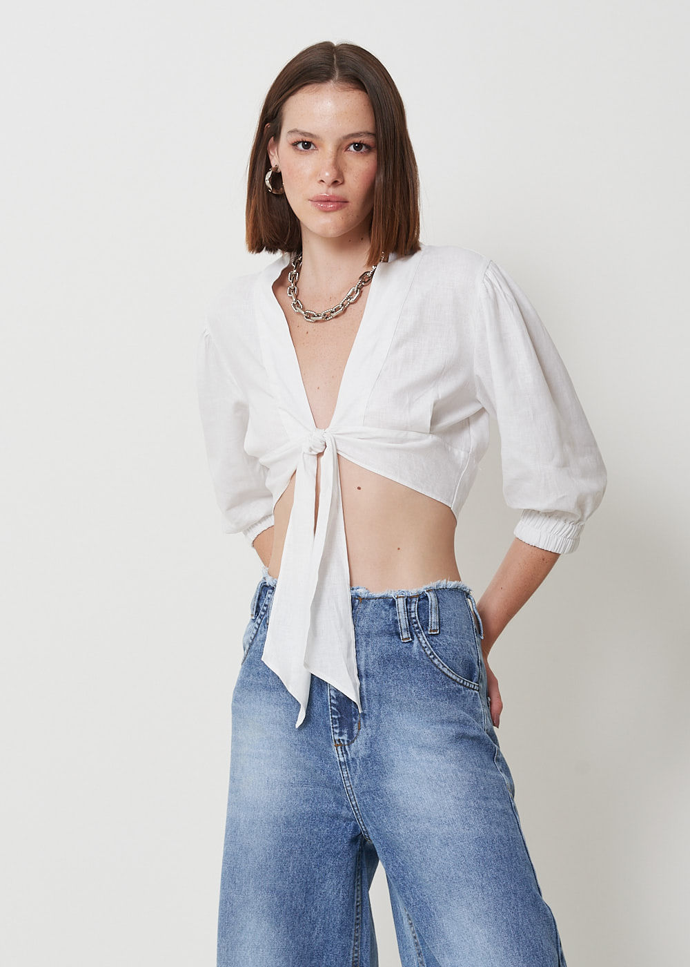 59.60.3049BCO BLUSA CROPPED AMARRAÇÃO LINHO