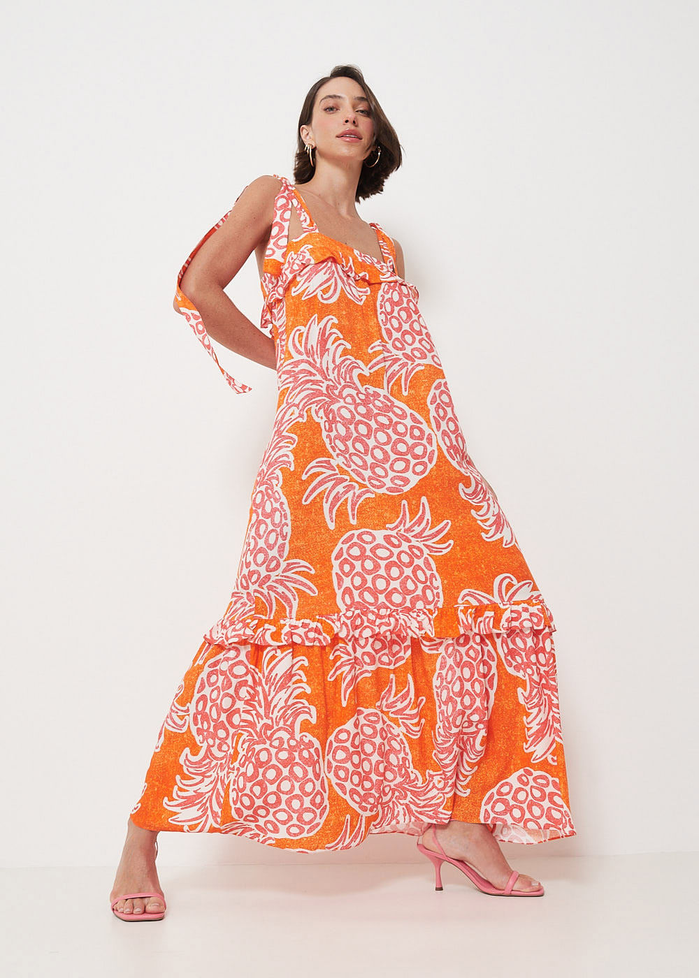 53.21.3005EST VESTIDO MIDI REGATA ESTAMPA ABACAXI TROPICAL