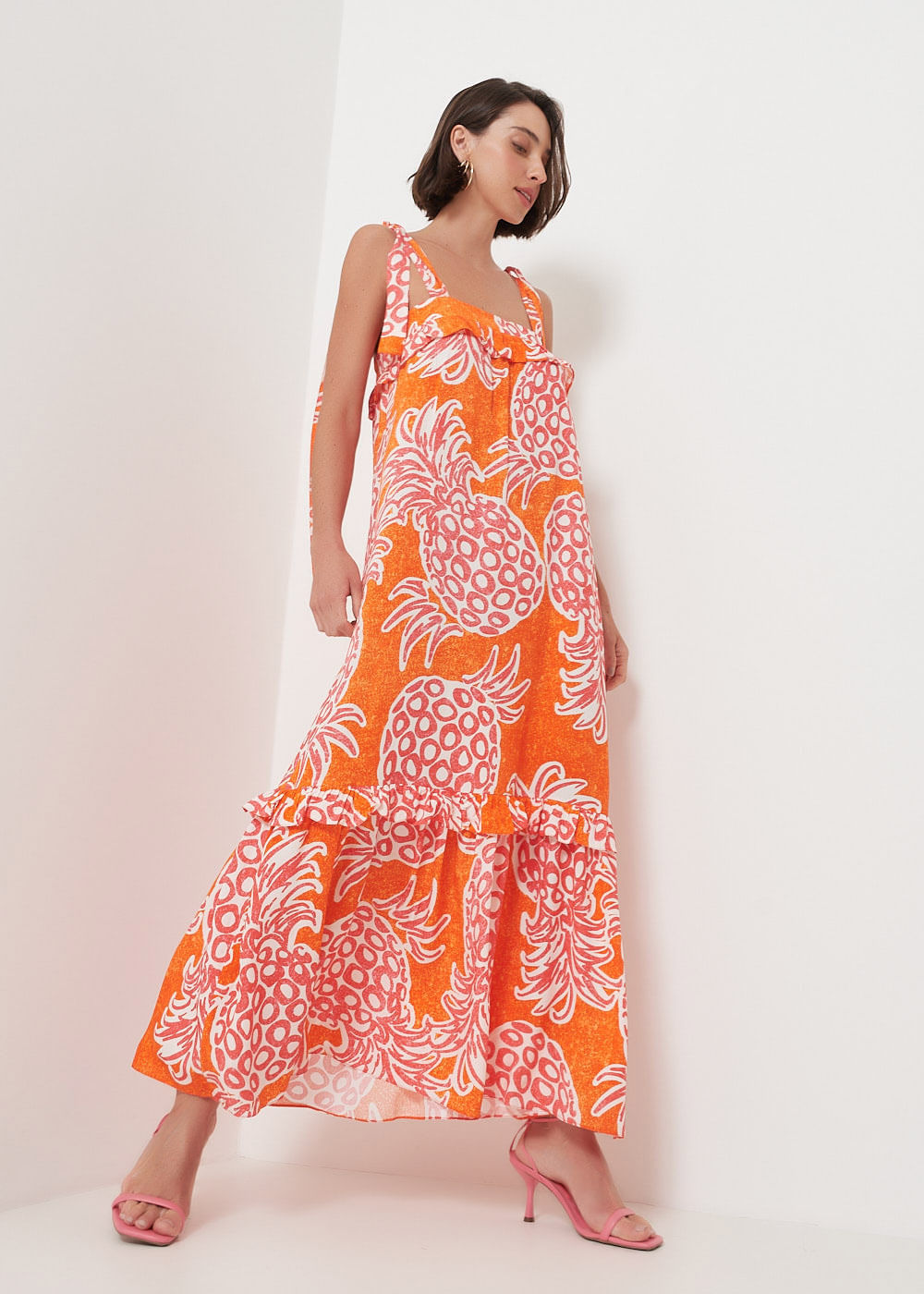 53.21.3005EST VESTIDO MIDI REGATA ESTAMPA ABACAXI TROPICAL