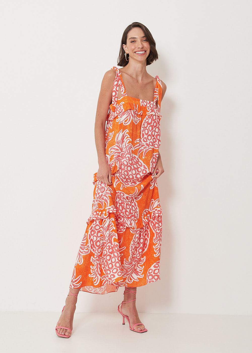 53.21.3005EST VESTIDO MIDI REGATA ESTAMPA ABACAXI TROPICAL