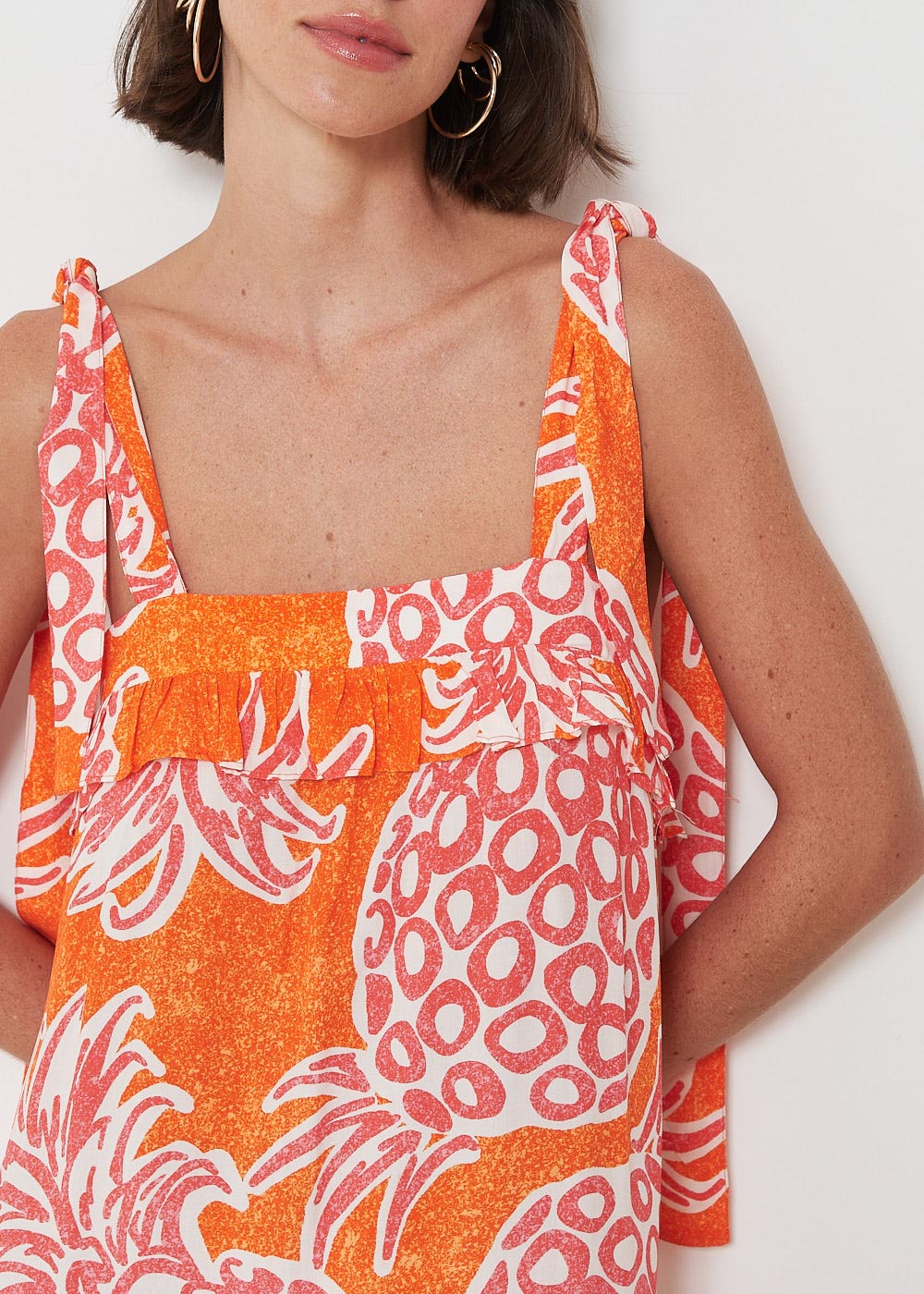 53.21.3005EST VESTIDO MIDI REGATA ESTAMPA ABACAXI TROPICAL