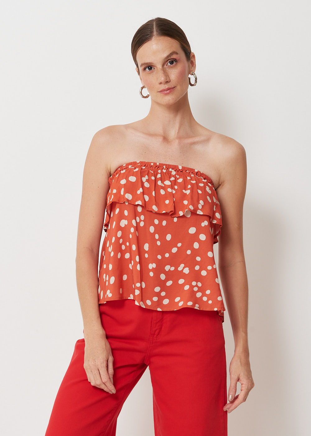 58.20.3020EST BLUSA  SEM ALÇA ESTAMPA POÁ IRREGULAR