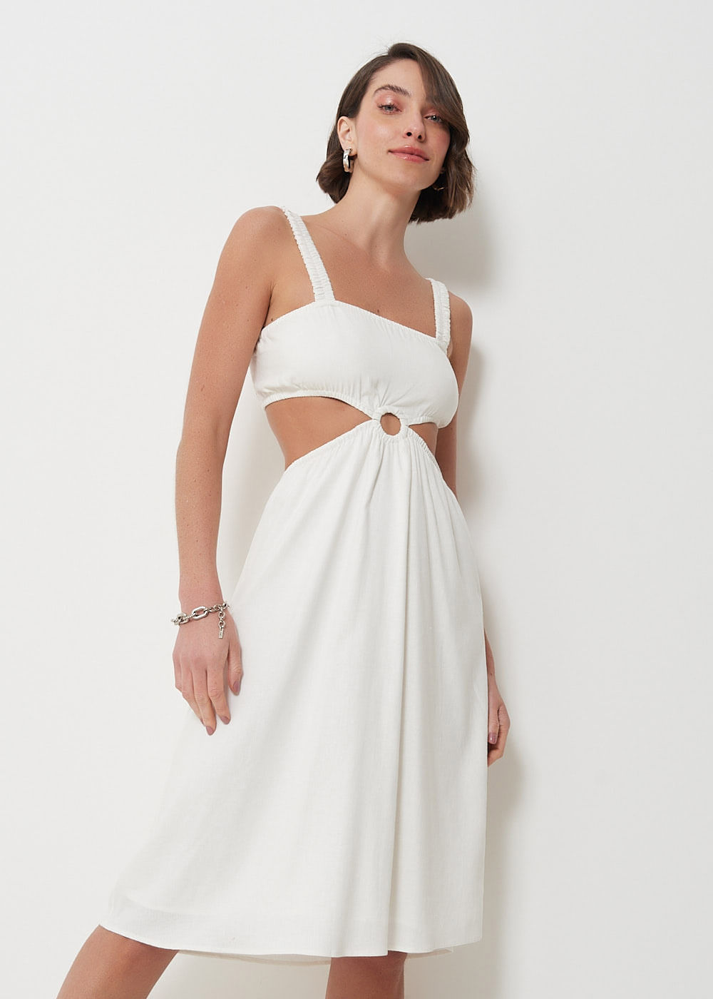 53.11.3017OFW VESTIDO MIDI LINHO REGATA COM VAZADO NA CINTURA