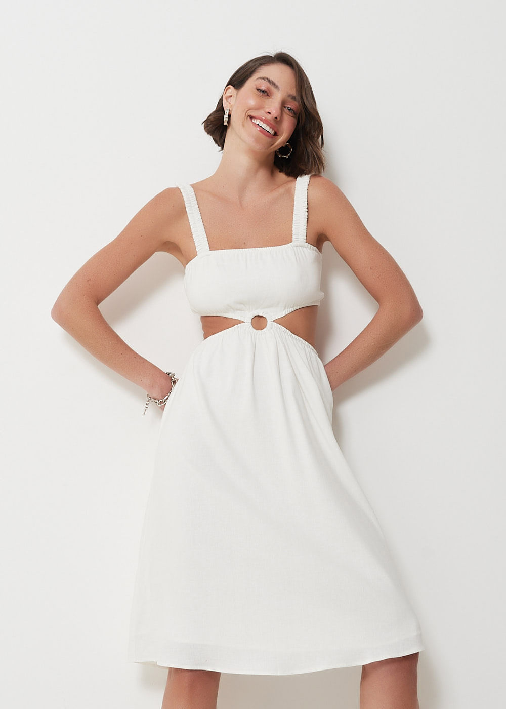 53.11.3017OFW VESTIDO MIDI LINHO REGATA COM VAZADO NA CINTURA