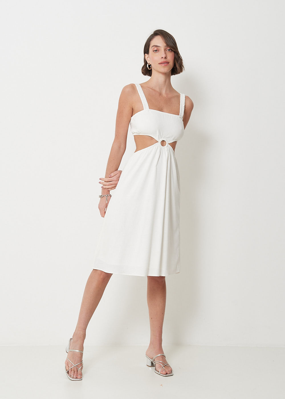 53.11.3017OFW VESTIDO MIDI LINHO REGATA COM VAZADO NA CINTURA