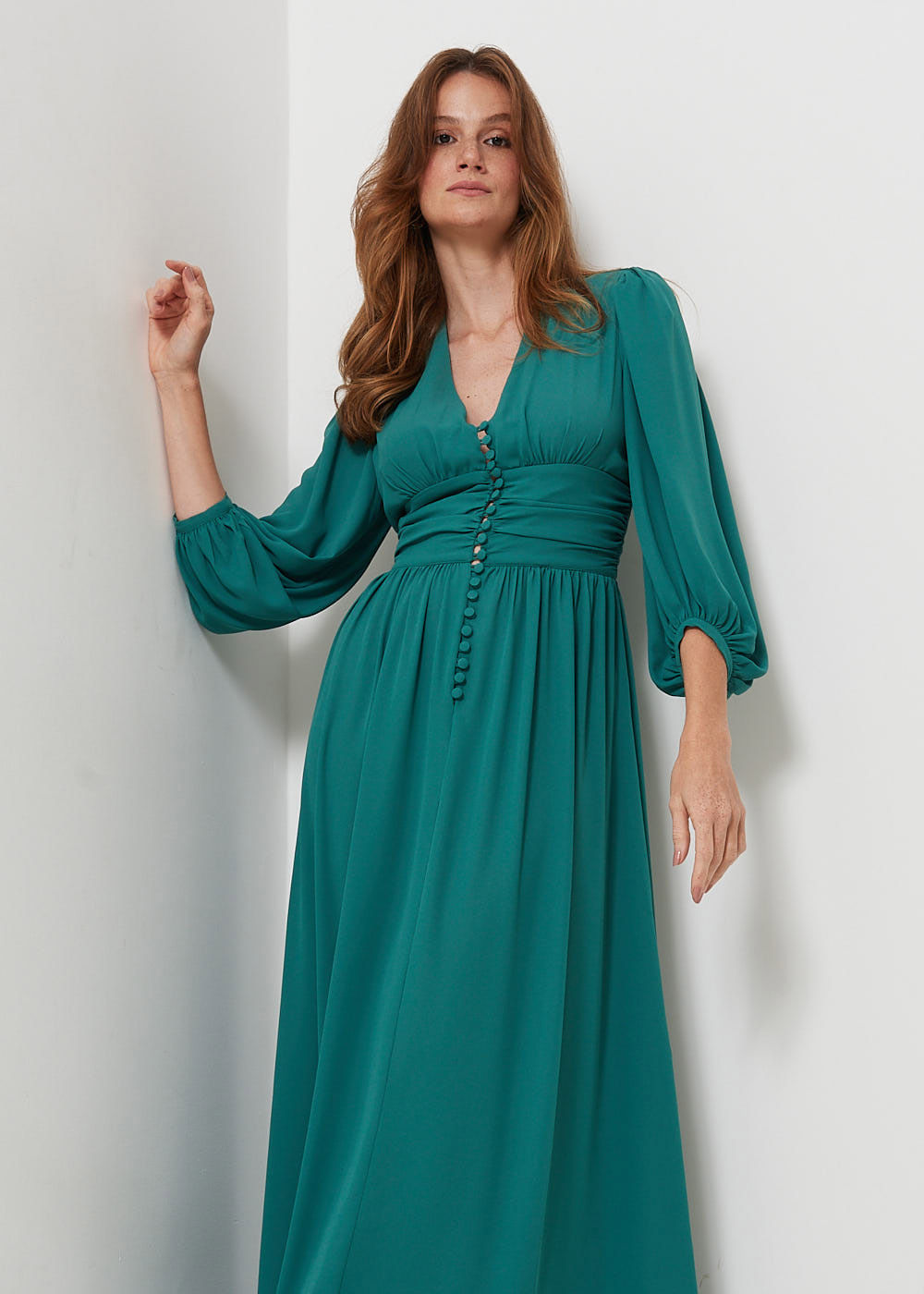 53.41.3101CH1 VESTIDO LONGO CHIFFON PALA DRAPEADA