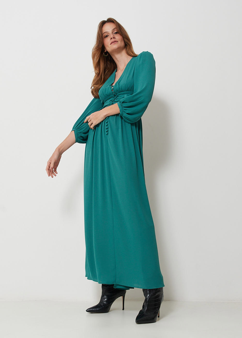 53.41.3101CH1 VESTIDO LONGO CHIFFON PALA DRAPEADA