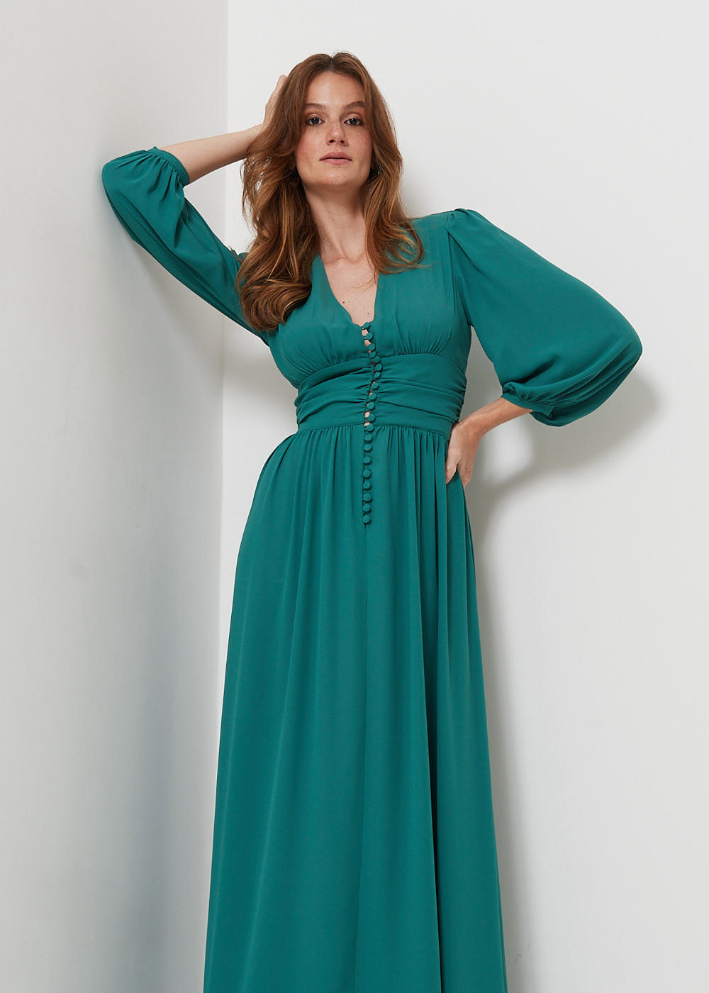 53.41.3101CH1 VESTIDO LONGO CHIFFON PALA DRAPEADA