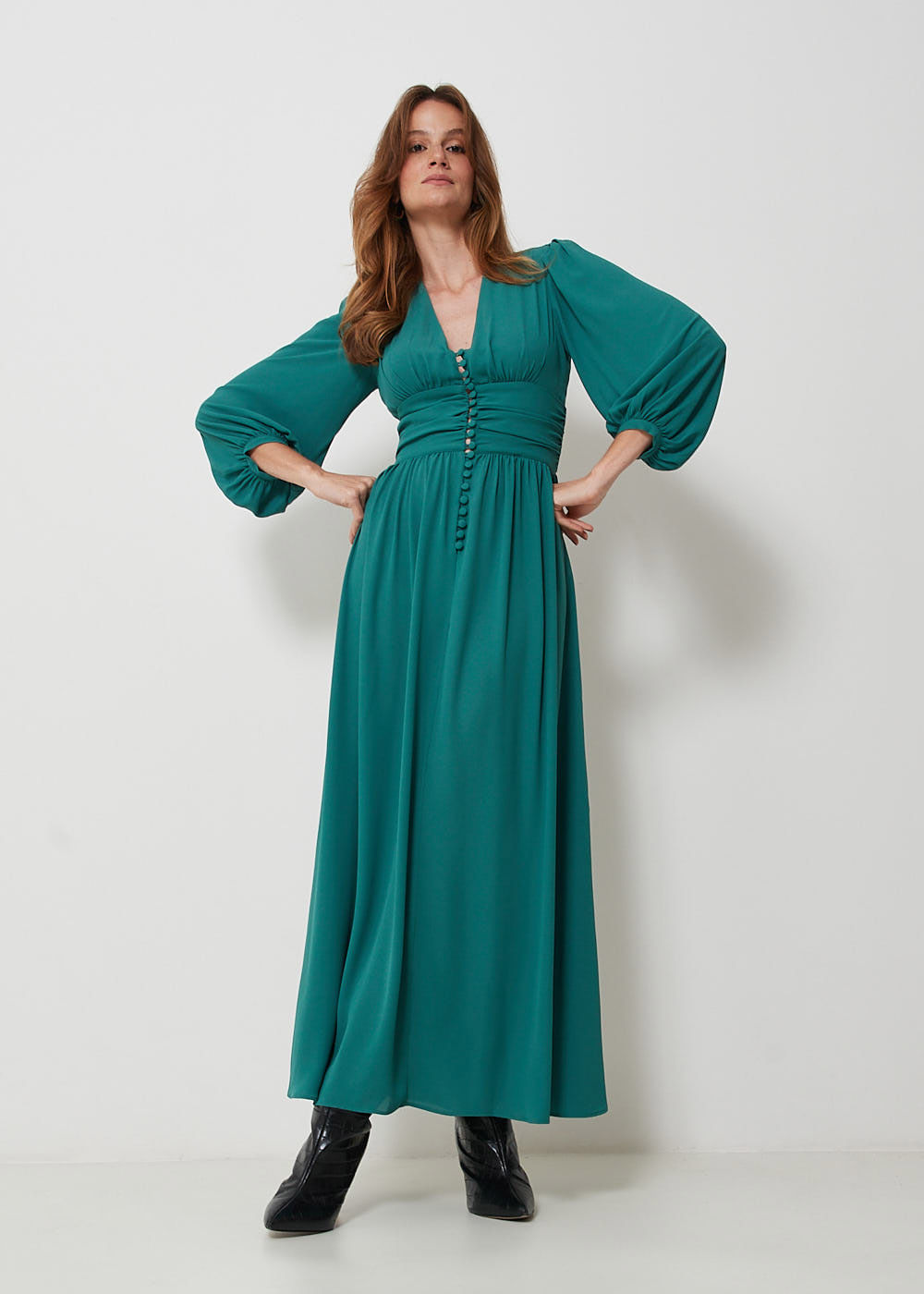 53.41.3101CH1 VESTIDO LONGO CHIFFON PALA DRAPEADA