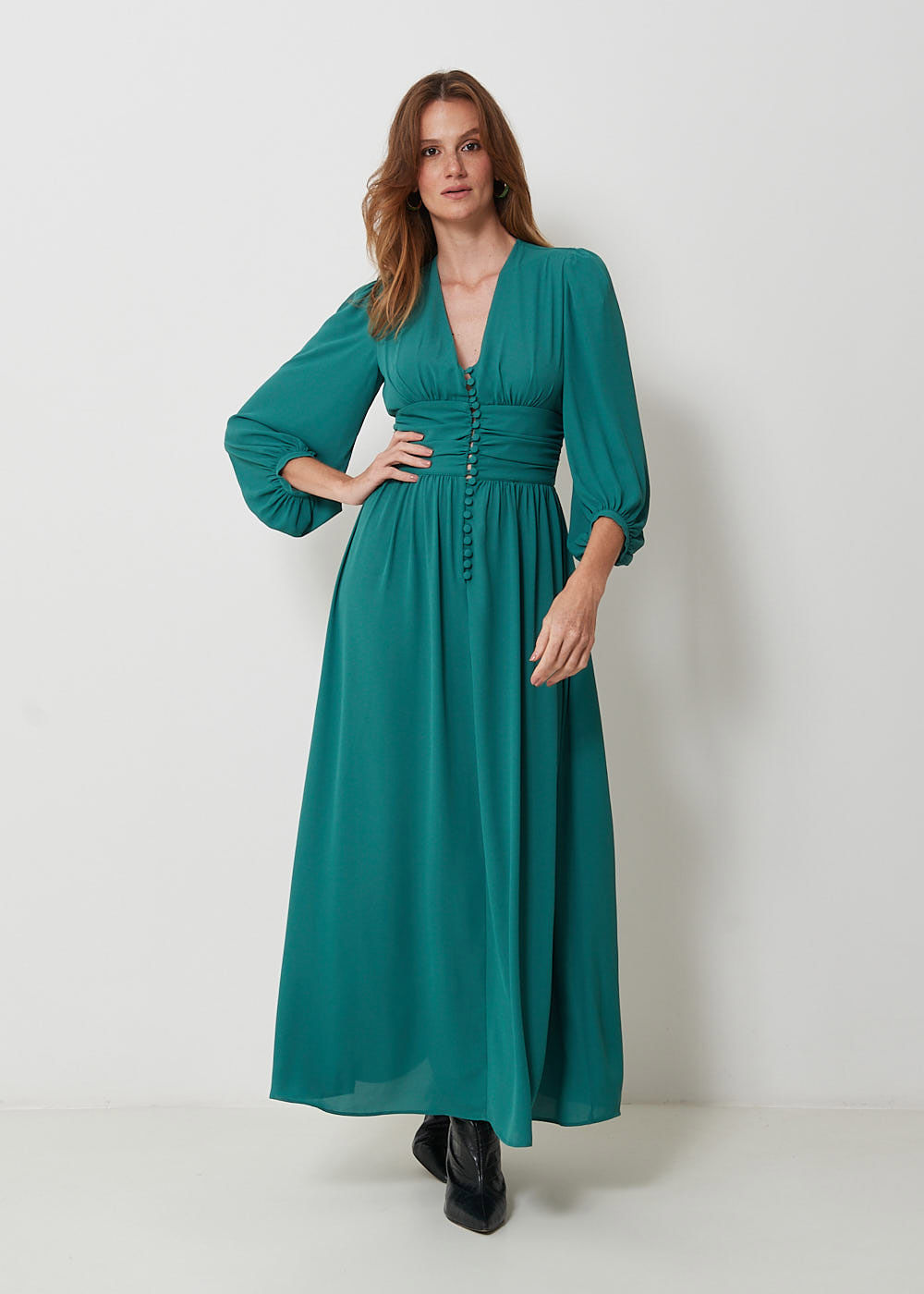 53.41.3101CH1 VESTIDO LONGO CHIFFON PALA DRAPEADA