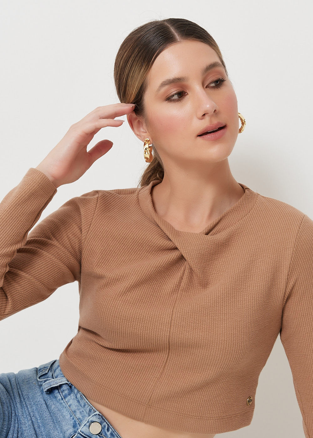 66.40.3104GEN BLUSA MANGA LONGA MALHA DETALHE NÓ