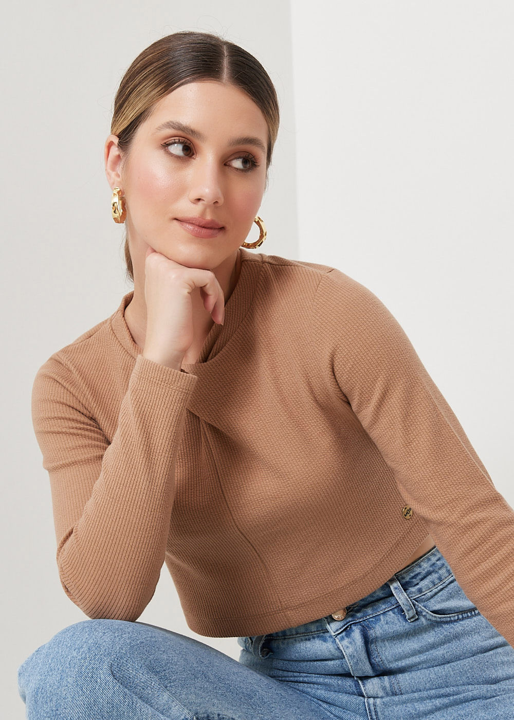 66.40.3104GEN BLUSA MANGA LONGA MALHA DETALHE NÓ