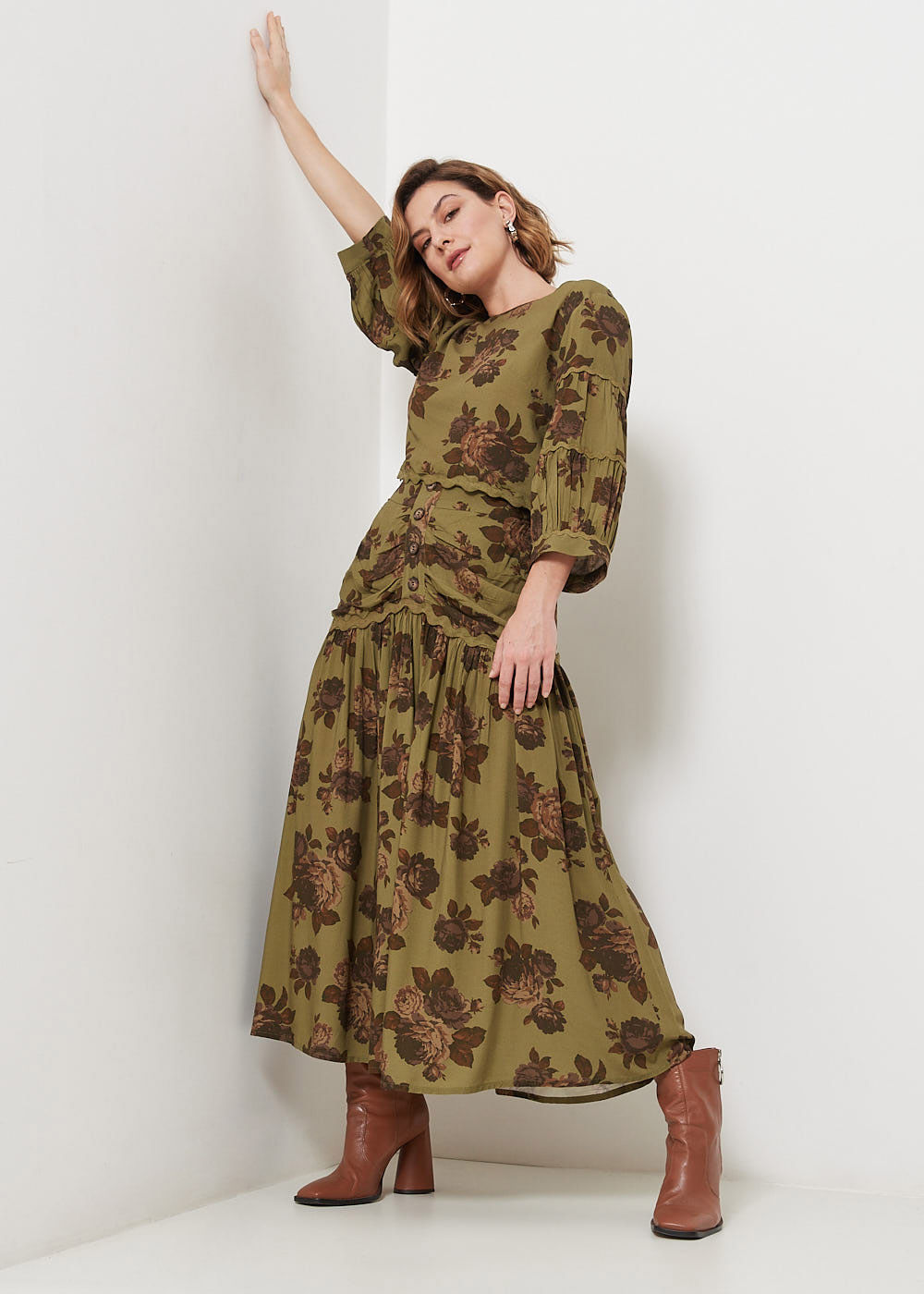 54.21.3107EST SAIA MIDI ESTAMPA VINTAGE FLOWERS
