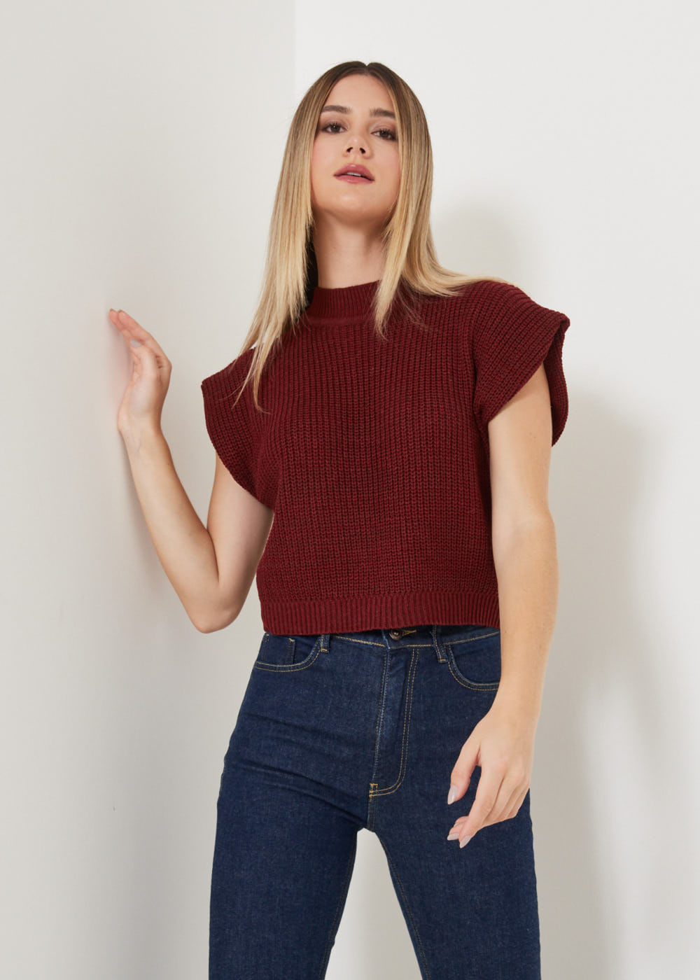 47.40.3105SUM BLUSA TRICOT GOLA ALTA MANGA CURTA