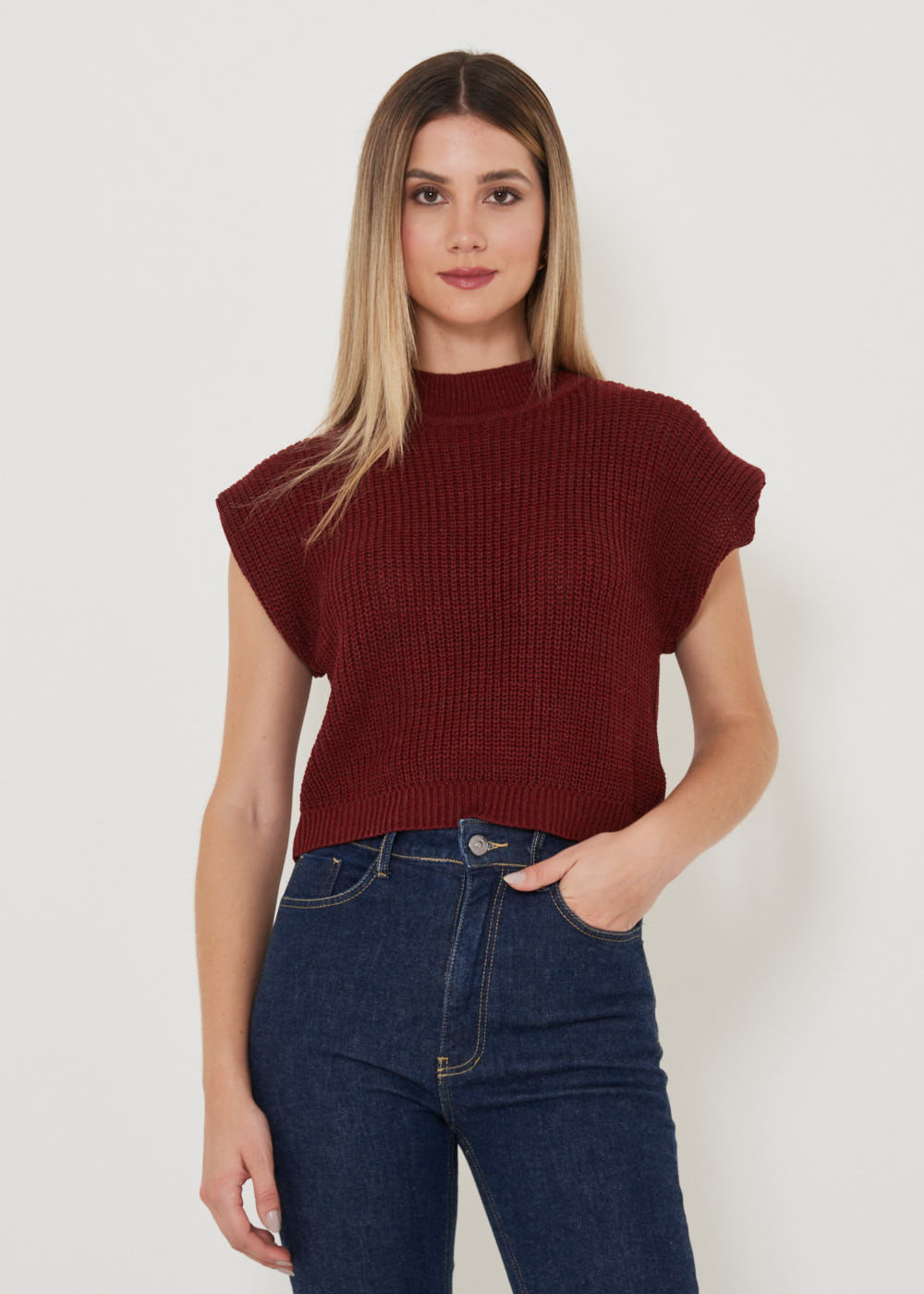 47.40.3105SUM BLUSA TRICOT GOLA ALTA MANGA CURTA