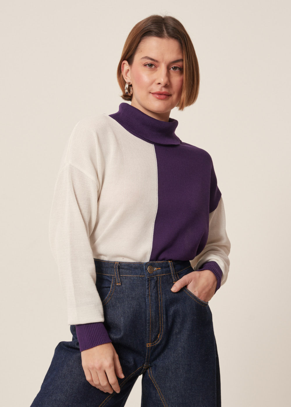 46.40.6911BER BLUSA TRICOT BICOLOR GOLA ROLÊ