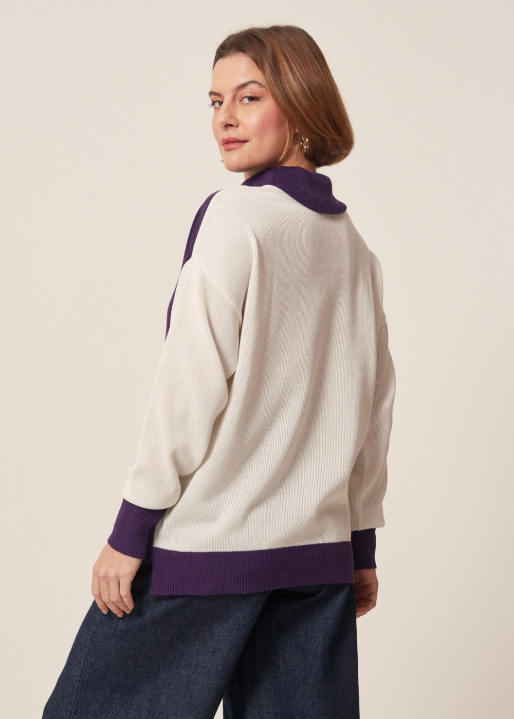 46.40.6911BER BLUSA TRICOT BICOLOR GOLA ROLÊ