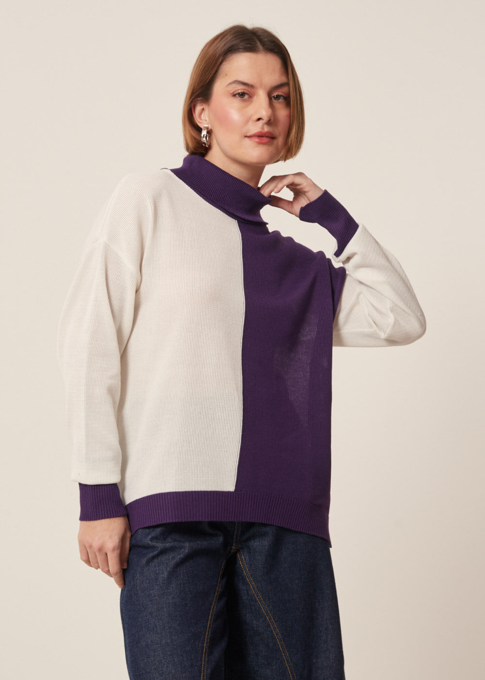 46.40.6911BER BLUSA TRICOT BICOLOR GOLA ROLÊ