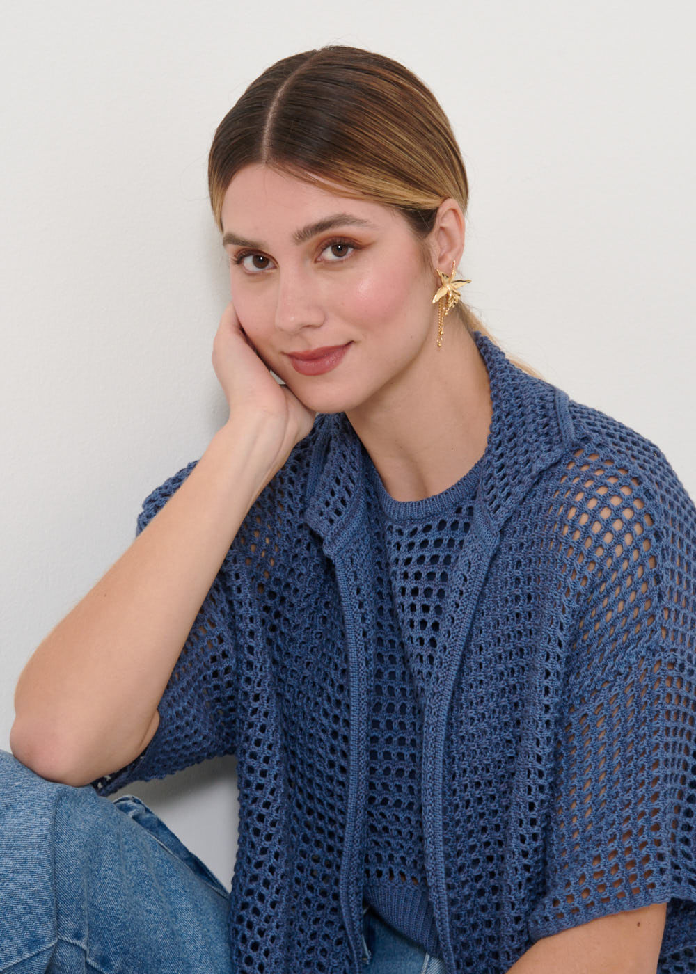 49.60.3203NOI CAMISA DE TRICOT M/C PONTO VAZADO