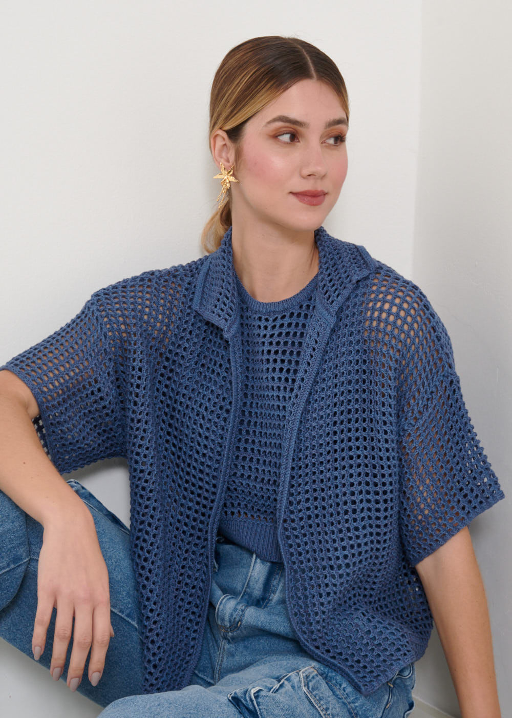 49.60.3203NOI CAMISA DE TRICOT M/C PONTO VAZADO