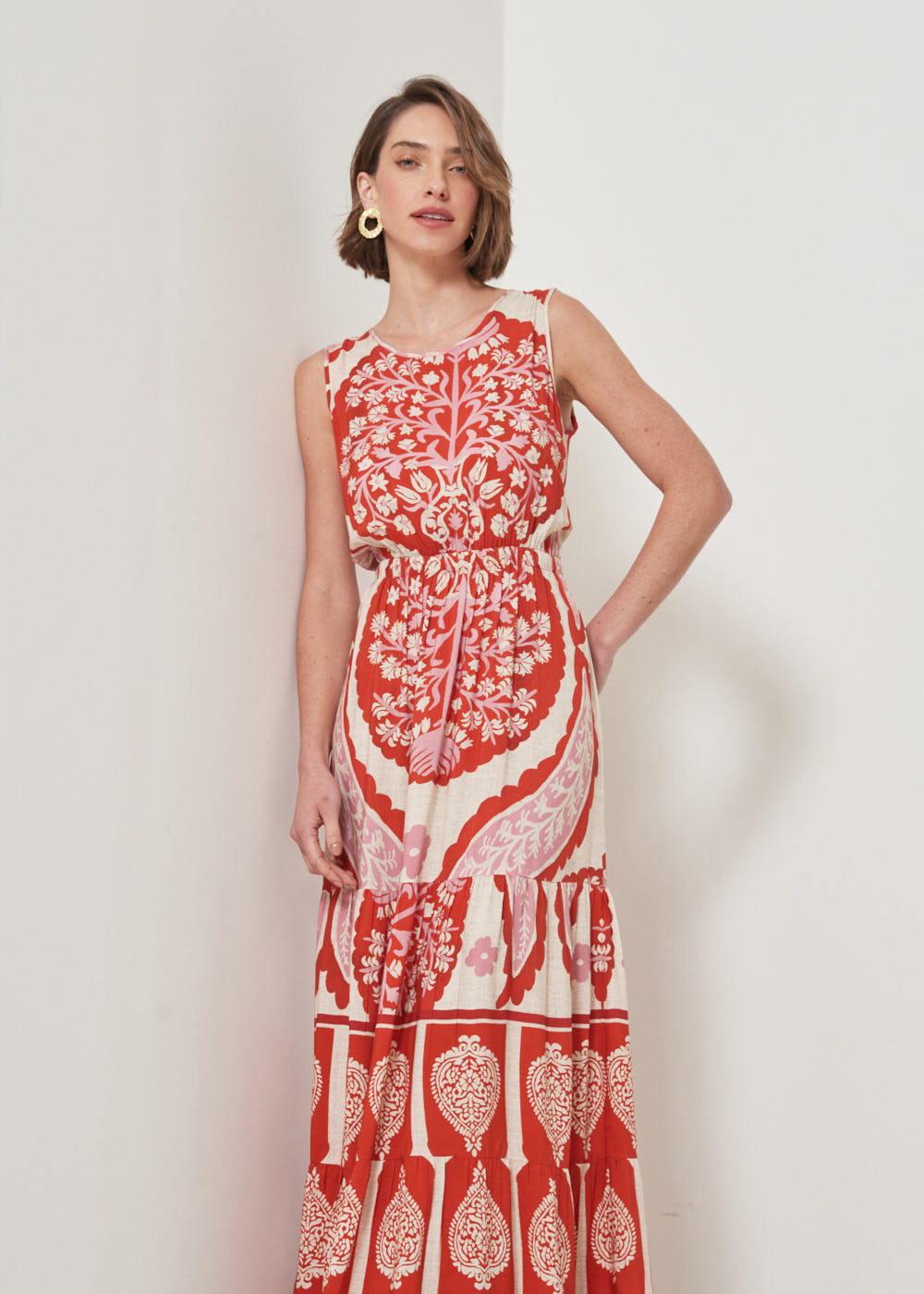 53.50.3223GOI VESTIDO LONGO REGATA ESTAMPA BOHO GARDEN