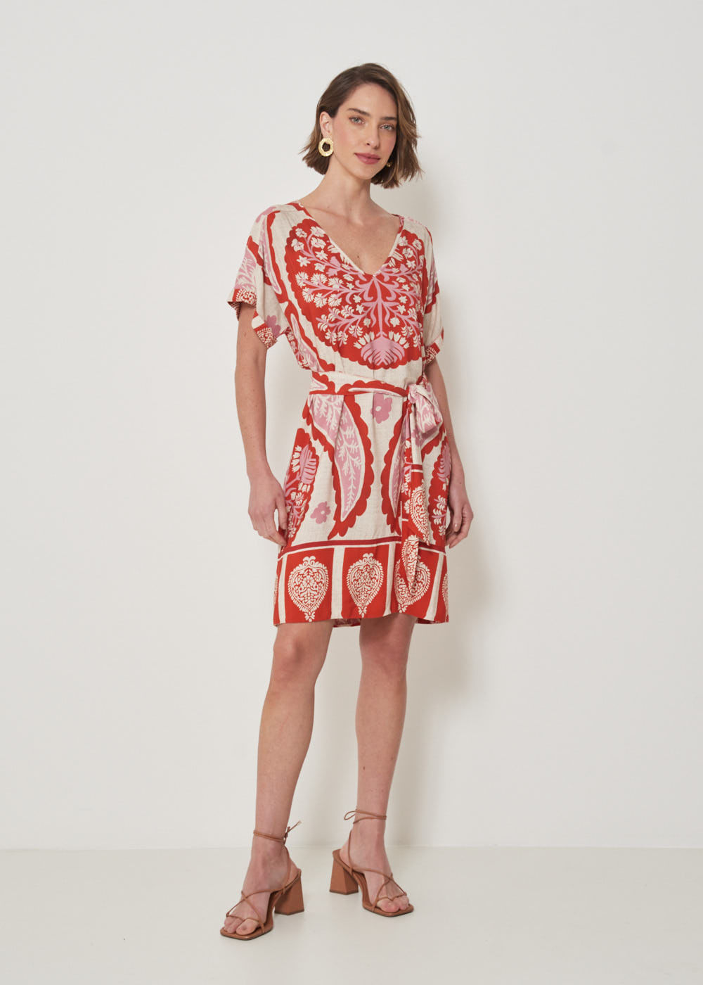 53.22.3210GOI VESTIDO M/C COM FAIXA ESTAMPA BOHO GARDEN