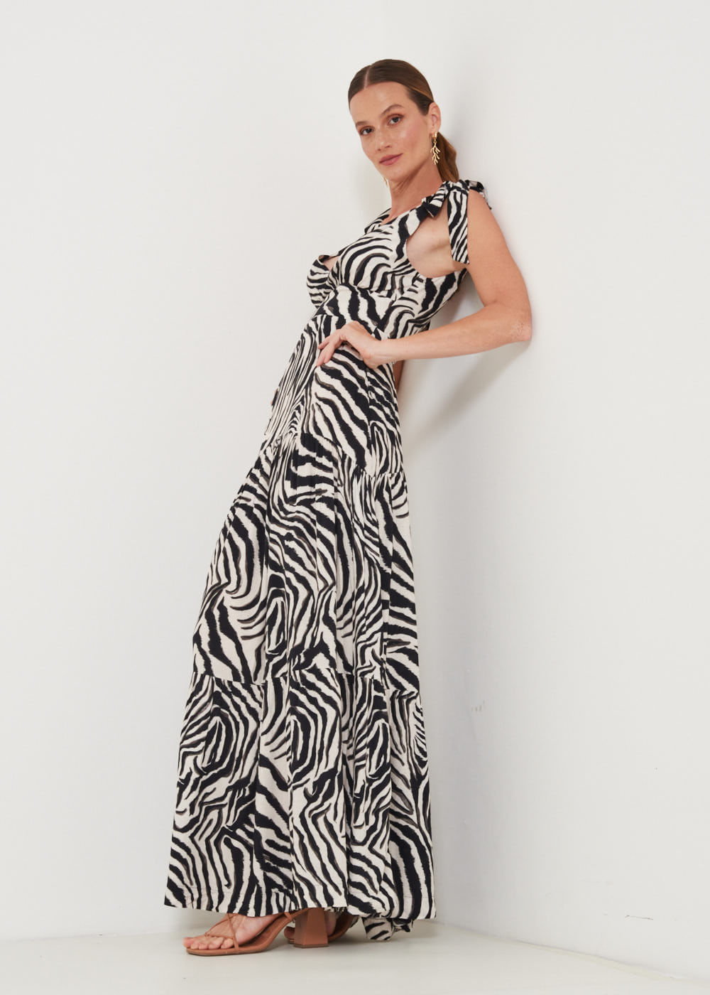 53.50.3218EST VESTIDO LONGUETE TRANSPASSADO ESTAMPA ZEBRA NATURE