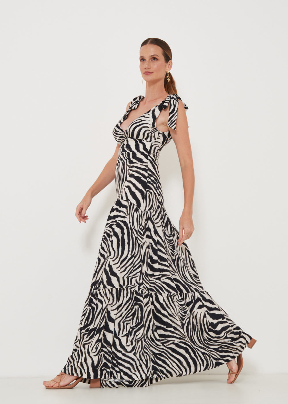 53.50.3218EST VESTIDO LONGUETE TRANSPASSADO ESTAMPA ZEBRA NATURE