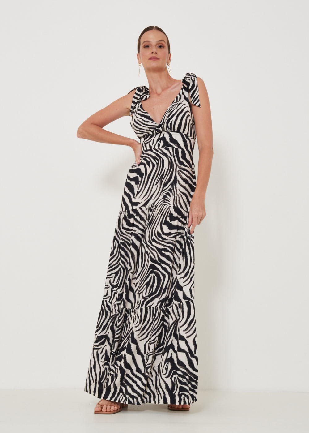 53.50.3218EST VESTIDO LONGUETE TRANSPASSADO ESTAMPA ZEBRA NATURE