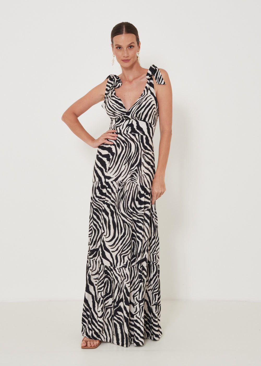 53.50.3218EST VESTIDO LONGUETE TRANSPASSADO ESTAMPA ZEBRA NATURE