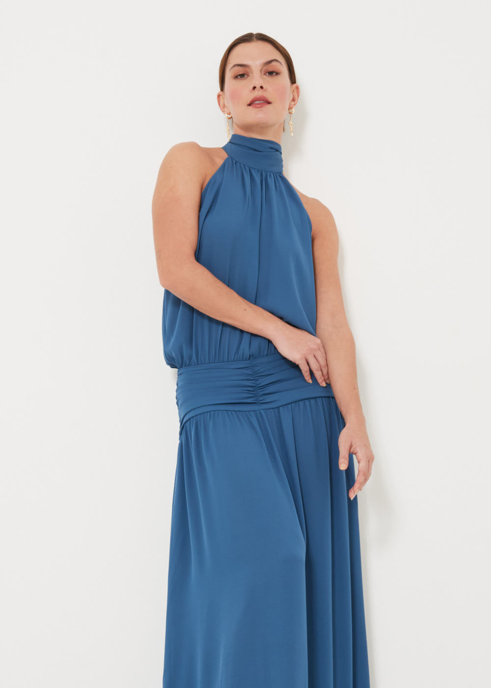NOI-H4086 PRINT CHIFFON NECK TIE DRESS