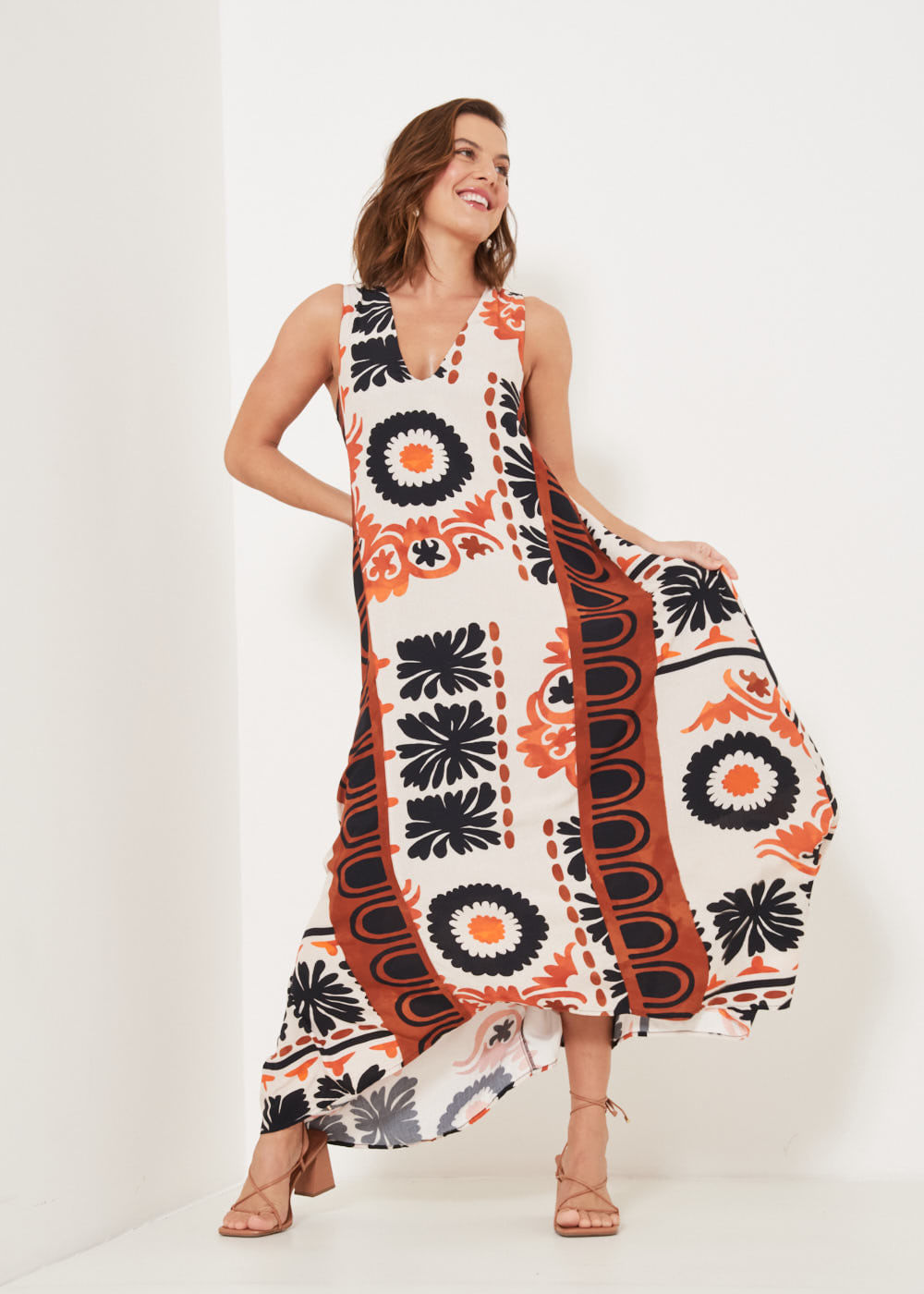 53.50.3214EST VESTIDO LONGO REGATA ESTAMPA MARROCOS