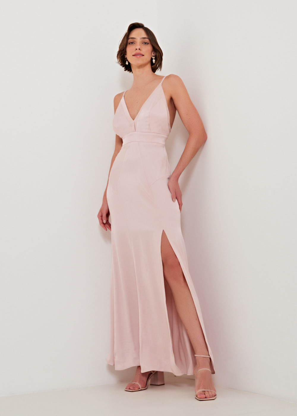 53.41.3201NUD VESTIDO LONGO DECOTE V ACETINADO