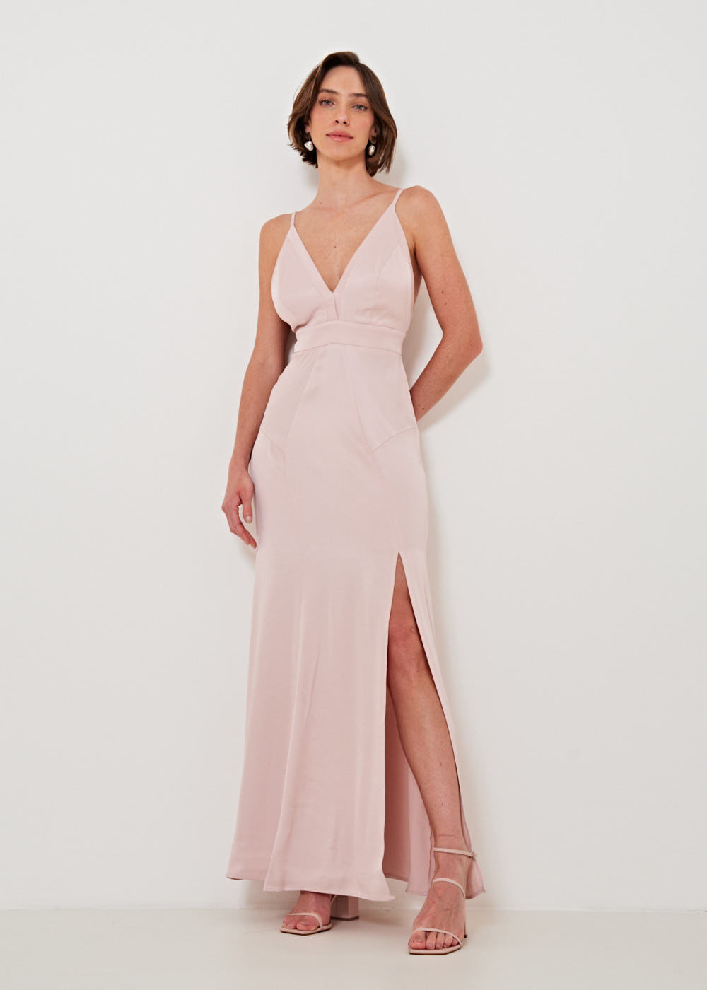 53.41.3201NUD VESTIDO LONGO DECOTE V ACETINADO