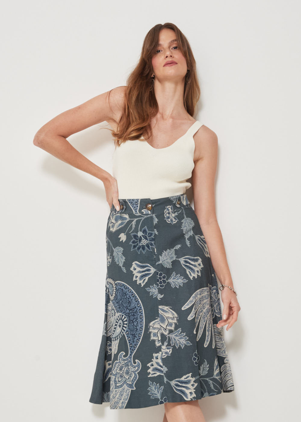 54.21.3211EST SAIA MIDI EVASÊ ESTAMPA BOHO TROPICAL