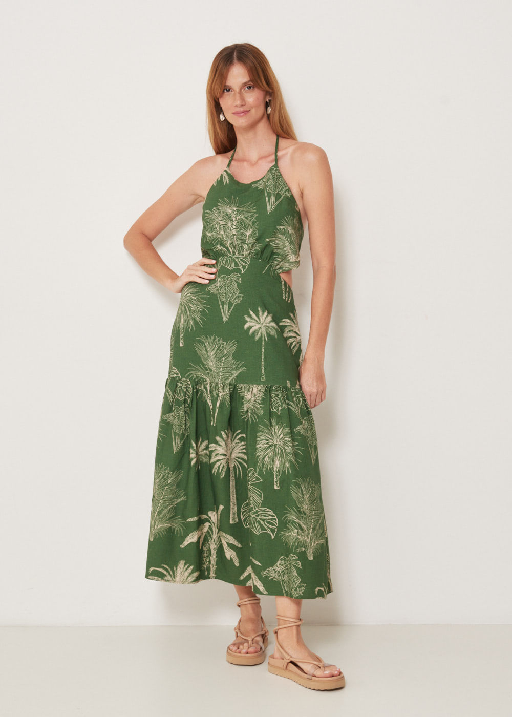 53.21.3213EST VESTIDO MIDI DETALHE COSTAS ESTAMPA BANANEIRA