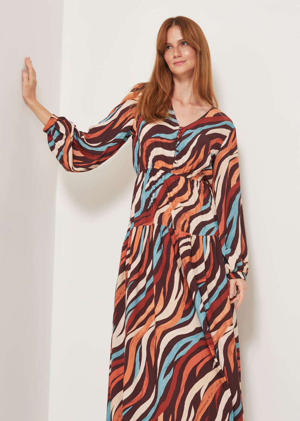 53.50.3307EST VESTIDO LONGUETE M/L DECOTE V ESTAMPA COLOR ZEBRA