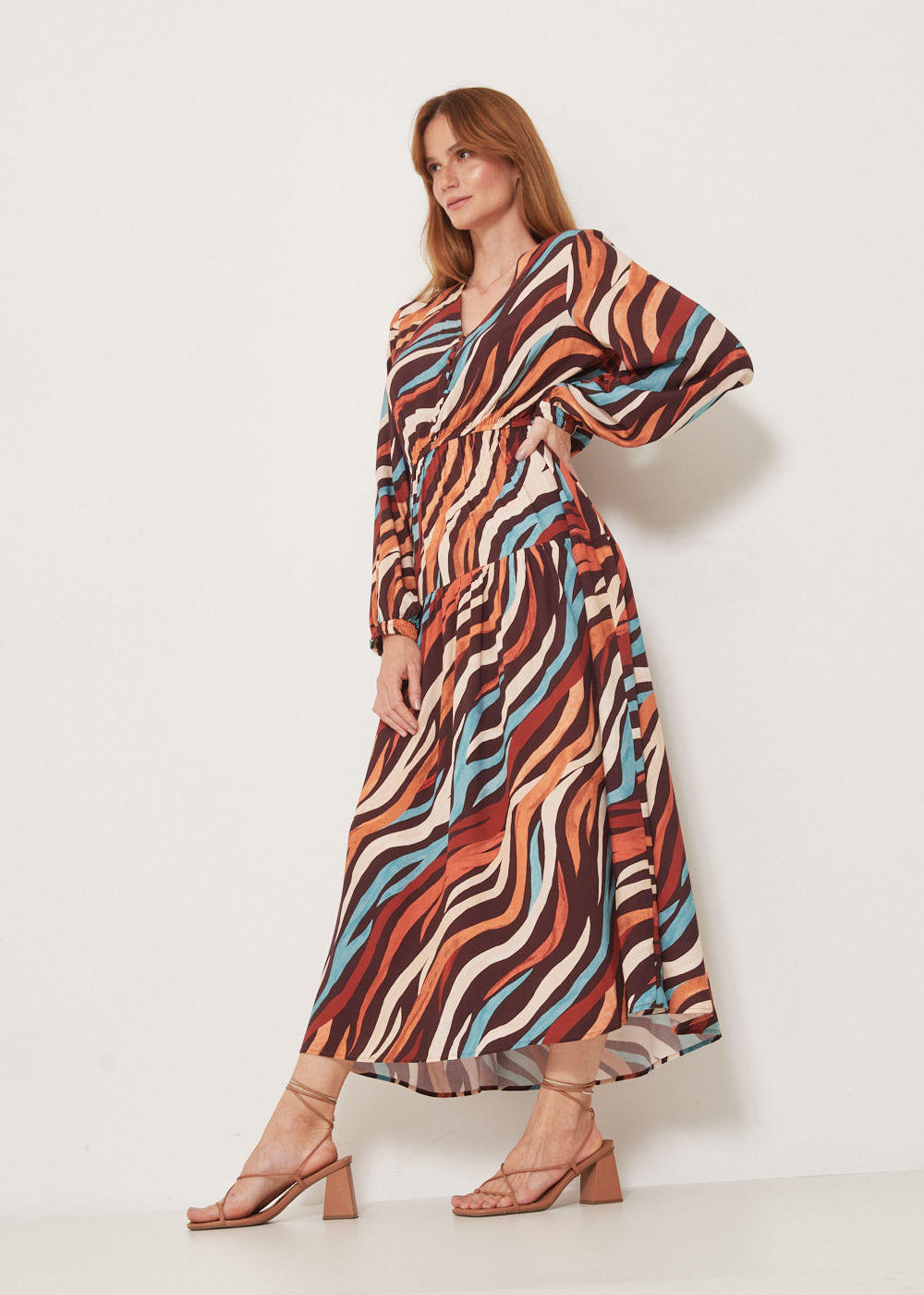 53.50.3307EST VESTIDO LONGUETE M/L DECOTE V ESTAMPA COLOR ZEBRA
