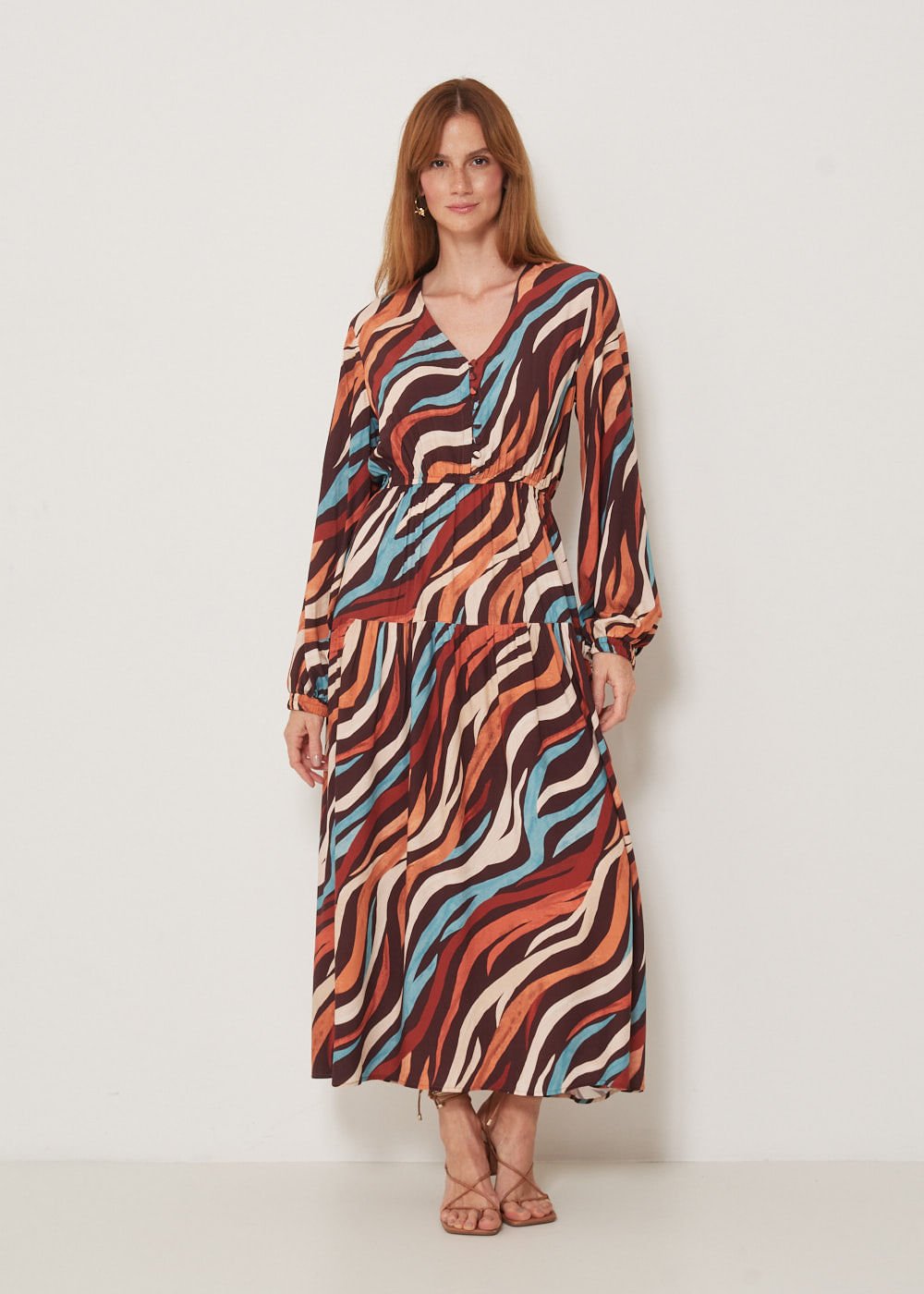53.50.3307EST VESTIDO LONGUETE M/L DECOTE V ESTAMPA COLOR ZEBRA