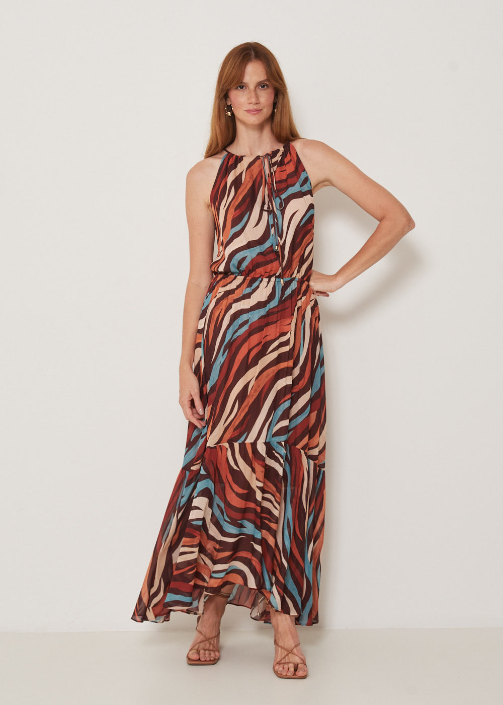 53.50.3310EST VESTIDO LONGUETE HALTER NECK ESTAMPA COLOR ZEBRA